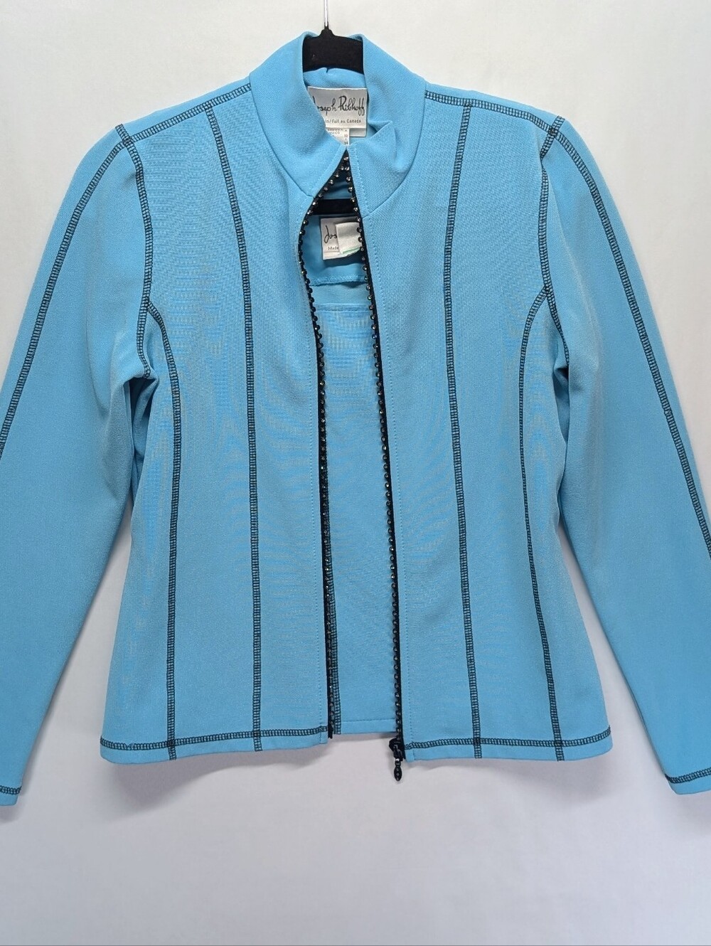219.Joseph Ribkoff Light Blue Zip Jacket with Contrast Stitching.+ Tank Top Set